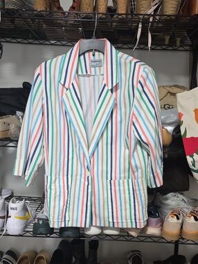 Pembrook White Multi-Stripe Cotton Blazer